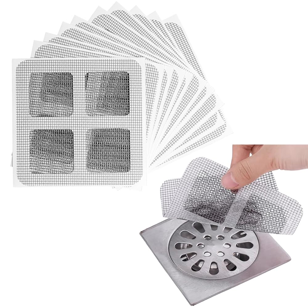 10pcs Sink Strainer, Fapiwen Shower Drain Hair Catcher, Floor Drain Sticker for Bathroom Accessories, Hair Catcher Waterproof Mesh Stickers for Human and Pet Hair for Bathtub Kitchen Sink