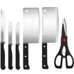 8 Piece Knife Set Include 3 Vegetable/Fruit Knife,2 Meat Knife,1 Scissor,1 Knife Sharpener and 1 Peeler Set for Kitchen Eight in one