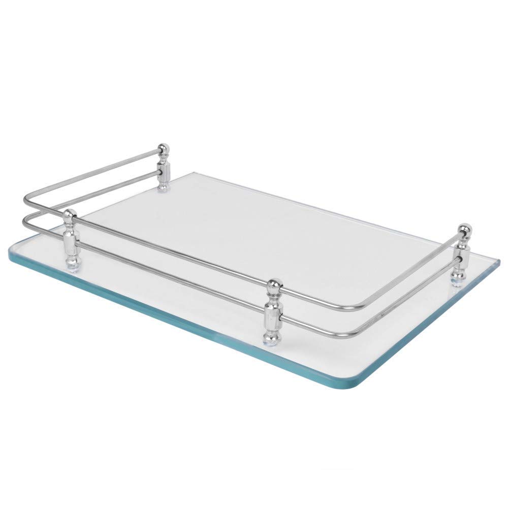 A to Z Glass Shelf Set Top Box Stand with F Bracket (Size -10″ x 9″ & 12″ x 9″ Inch) for Bathroom/Home Décor (12″ x 9″)