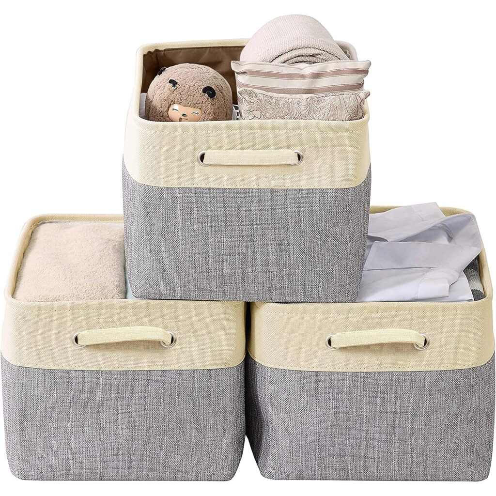 ABOUT SPACE Cupboard Organizer for Clothes – 3 Pack Wardrobe Storage Bins – Underbed Laundry Foldable Bag with Handles for Sarees, Blankets, Comforters, Books & Toys-(L 39 x B 27 x H 22.5 cm,Grey)