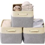 ABOUT SPACE Cupboard Organizer for Clothes – 3 Pack Wardrobe Storage Bins – Underbed Laundry Foldable Bag with Handles for Sarees, Blankets, Comforters, Books & Toys-(L 39 x B 27 x H 22.5 cm,Grey)