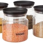 Amazon Brand – Solimo Airtight Plastic Storage Jar Set, 4 Containers (1000ml), BPA Free, Black