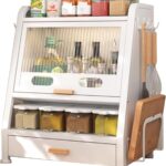 Arcanine Kitchen Cabinet Storage Rack, Standing Storage Drawer and Cabinet, Large Capacity, Multifunctional Spice Racks for the Kitchen for Worktop, Storage, Spices, Jars, Oil Bottles (WHITE CABINET)