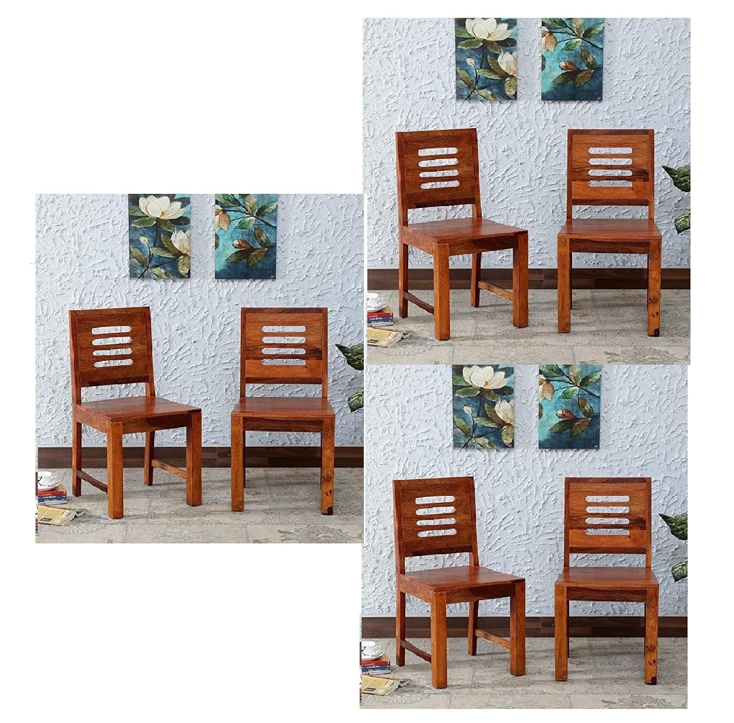 BALAJI FURNITURE Solid Sheesham Wood Dining Chairs Only | Wooden Set of 6 Dinning Chair for Kitchen & Dining Room | Rosewood, Teak Finish (6 Seats)