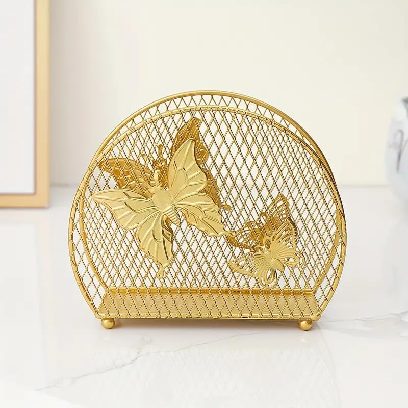 CentraLit Butterfly Pattern Napkin Holder for Dining Table – Tissue Paper Stand for Kitchen, Home Décor, Office, Restaurant, Tissue Organizer for Dinner Tables, (Gold) Tissue Dispenser