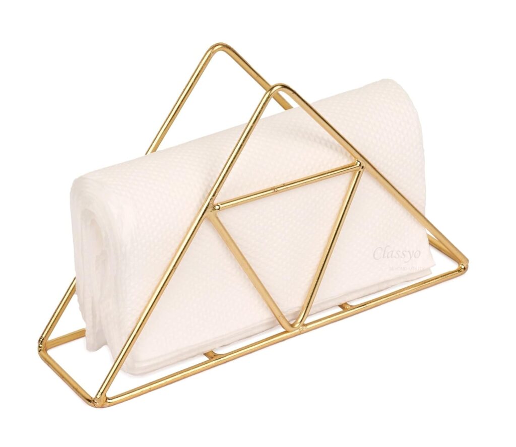 Classyo Metal Tissue Holder for Dining Table, Tissue Paper Holder, Dining Table Accessories for Home, Tissue Stand for Dining Table Decorative Items- Napkin Holder (Gold)