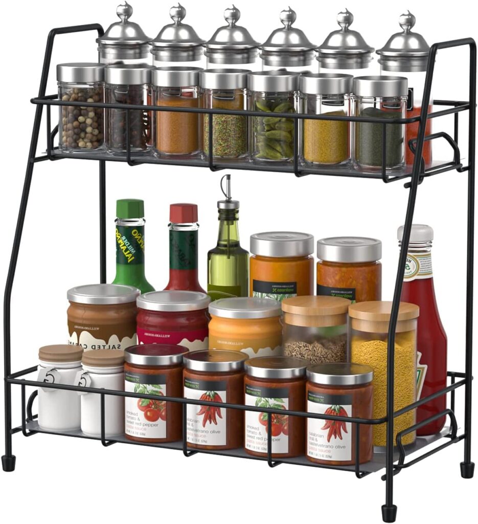 DEW MAT Stainless Steel 2-Tier Kitchen Rack & Organizer Spice Rack & Container Organizer, Utensils Dishes Spices Jar Holder Rack & Cup & Glass Holder,Countertop,Tabletop(2 Layer Rack, Tiered Shelf).