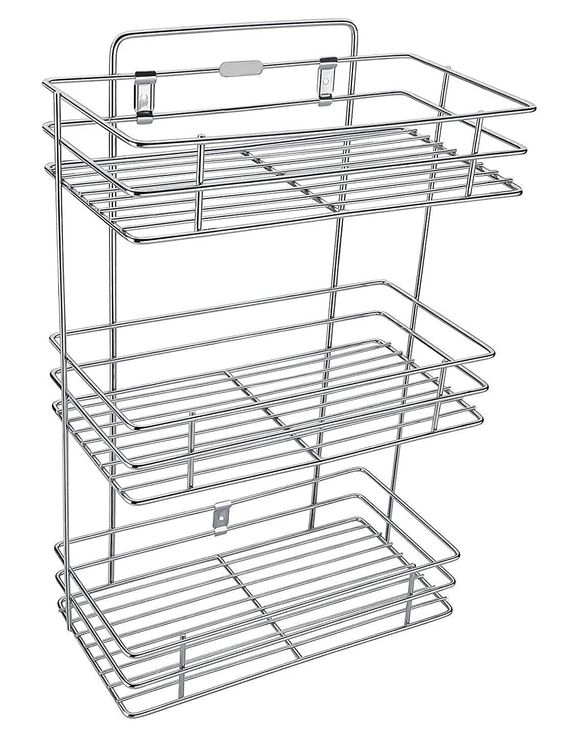 D.K 11® Stainless Steel 3-Layer Corner Storage Rack & Spice Container For Kitchen Container Organizer|Spice Rack Set For Kitchen/For Multipurpose Bathroom,Kitchen,Cosmetic – Wall Mount, Corner Shelf