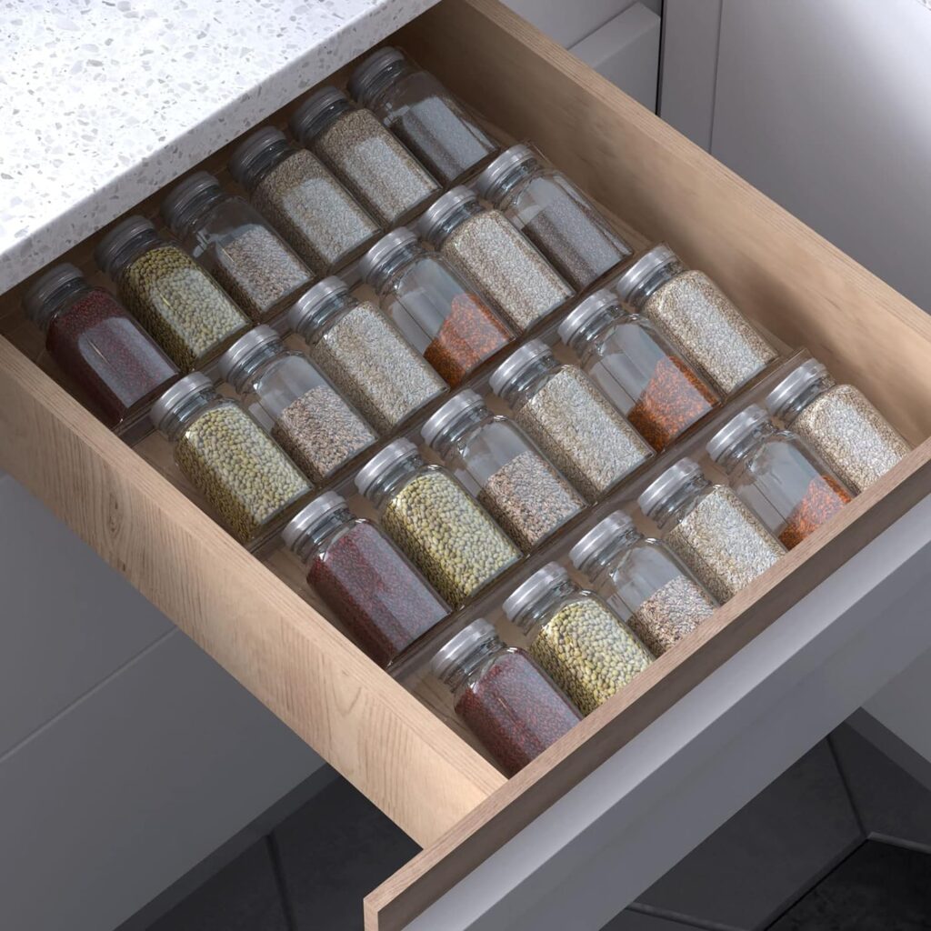 Delavala 19 X 13 Inches Spice Utensils Drawer Organizer, 4 Tier Clear Acrylic Expandable In-Drawer Seasoning Jars Rack, Kitchen Drawer Spice Insert Tray For Cabinet/Countertop (4Pcs), Transparent