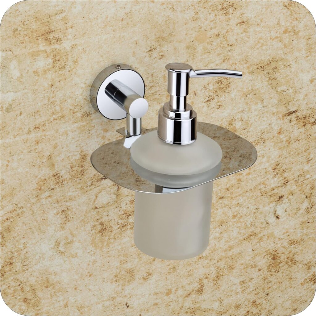 EASYHOME FURNISH Liquid soap Dispenser for wash Basin handwash Shampoo Conditioner Dispenser Bathroom soap Dispenser Holder 37(Chrome Finish,Anti-Rust)(304 Stainless Steel and Glass)