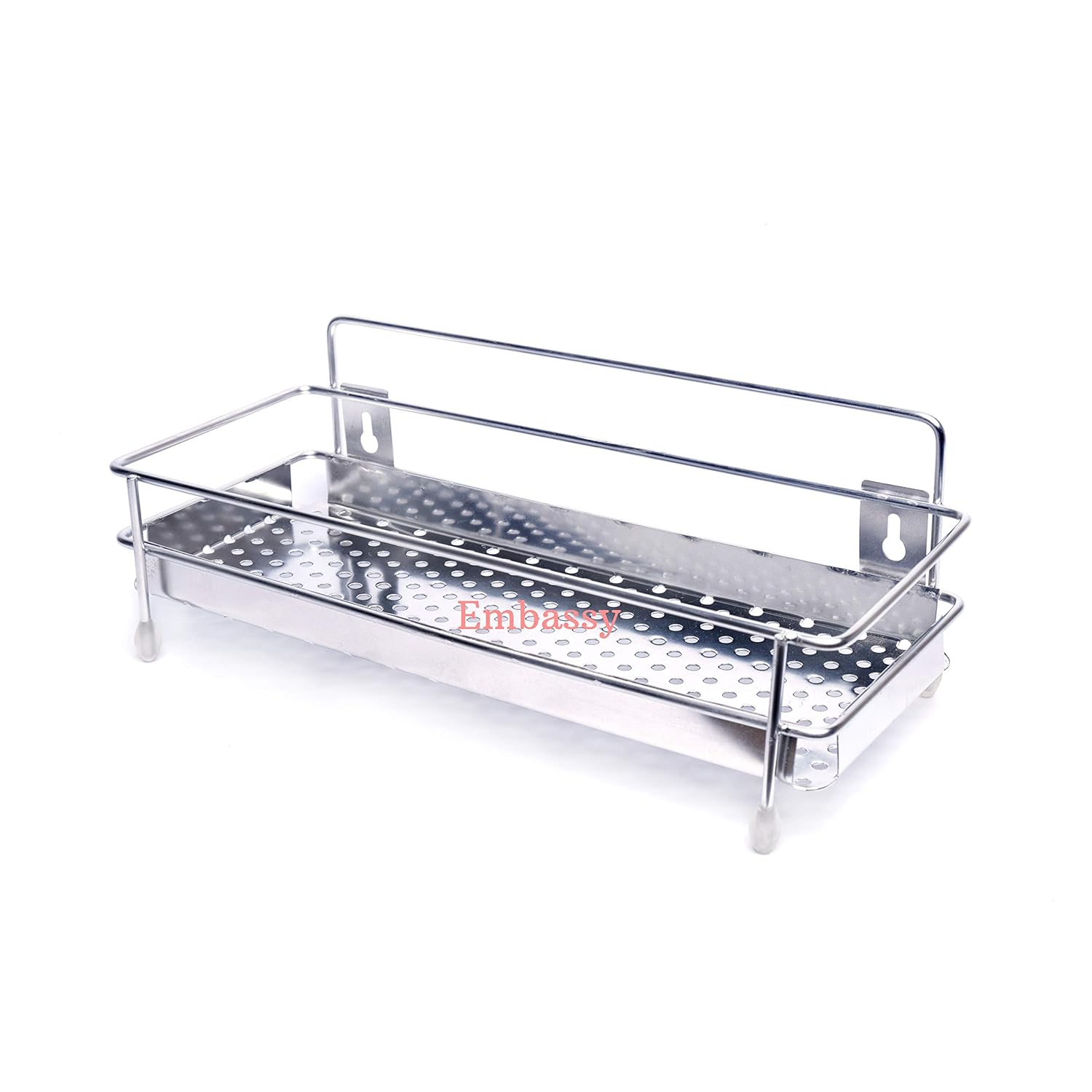 EMBASSY Stainless Steel Perforated Storage Shelf/Spice Rack, Single (1-Tier), 38x15x14 cms (LxBxH), (Multipurpose Rack/Shelf for Kitchen, Bathroom etc.)