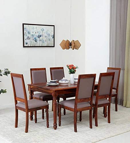 Eagle Furniture Solid Sheesham Wood Dining Table 6 Seater | Six Seater Dininng Table with 6 Cushioned Chairs for Home | Wooden Kitchen Dinner Table 6 Seater | Dining Room Sets for Restaurants | Rosewood, Provincial Teak