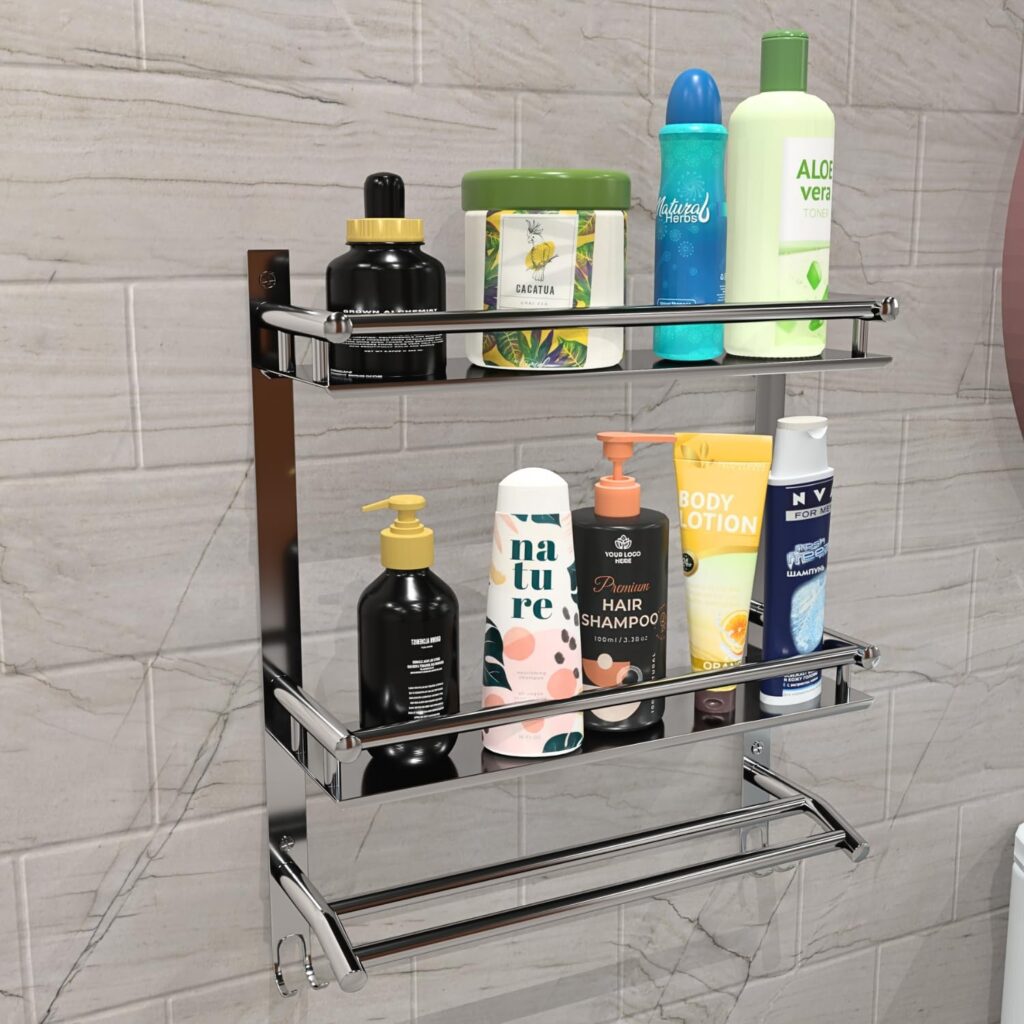 Evernow® Premium Stainless Steel Bathroom Shelf Rack: Stylishly Organize Bathroom Accessories Items, Storage, and More with Multipurpose Organizer and Steel Construction