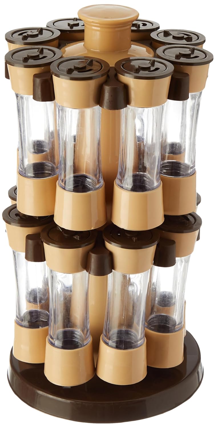 Floraware Round Revolving Spice Rack, spice organiser, kitchen organiser, organiser rack Set (Choco, 8)