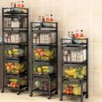 KWER Kitchen Trolley Square Onion Baskets for Storage Layer-3 Kitchen Accessories Items and Vegetable Basket for Kitchen Organizer Items and Storage Portable Kitchen Accessories with Wheels(Black)