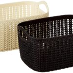 Kuber Industries Unbreakable Multipurpose Storage Basket With Handles|Medium Size & Flexible Plastic |Fruit/Vegetable/Bathroom/Stationary/Home Basket, Pack of 2(Brown & Cream) -CTKTC39079