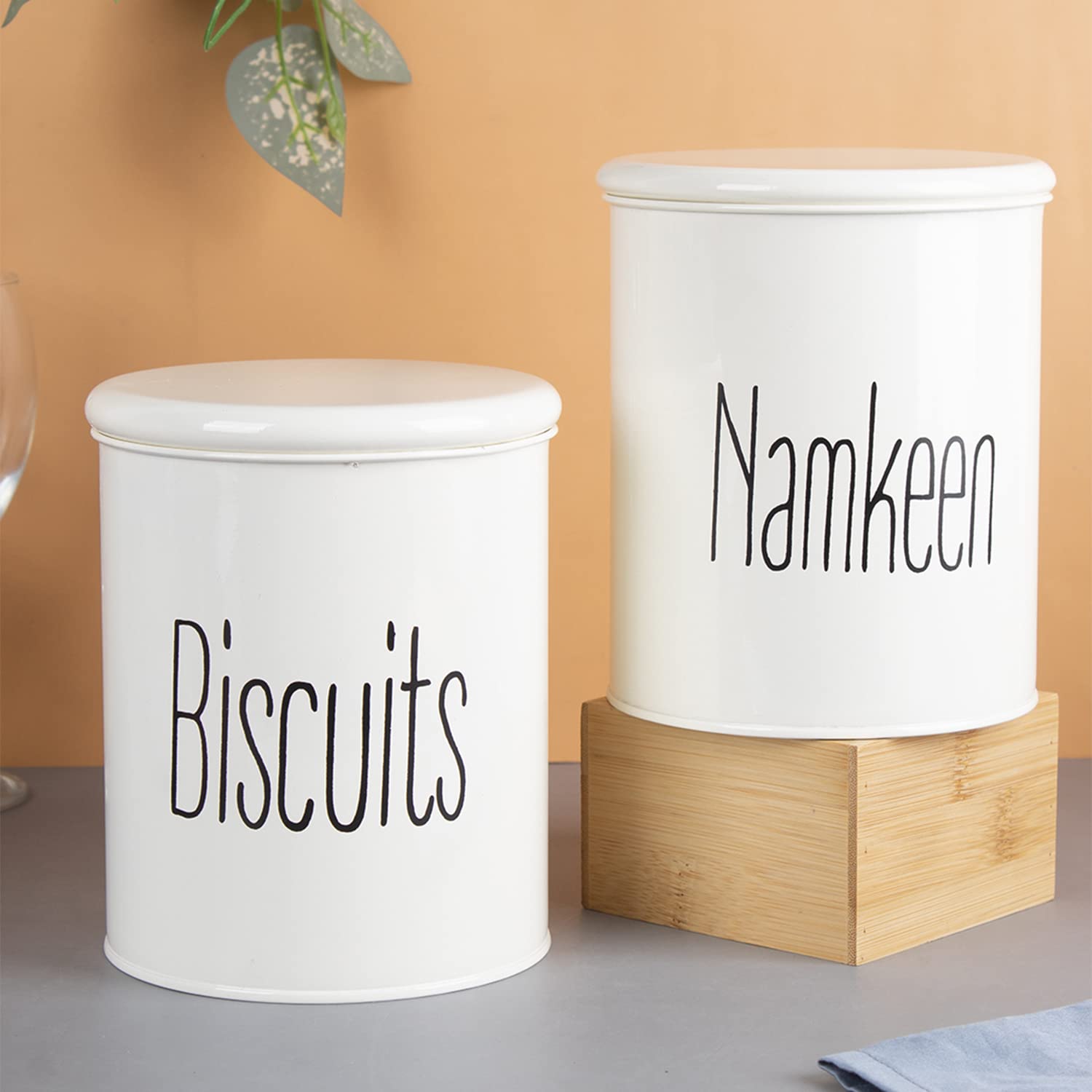 MARKET 99 Biscuits & Namkeen Jar Set Container Set Of 2 1700 Ml, Galvanised Iron – Off White