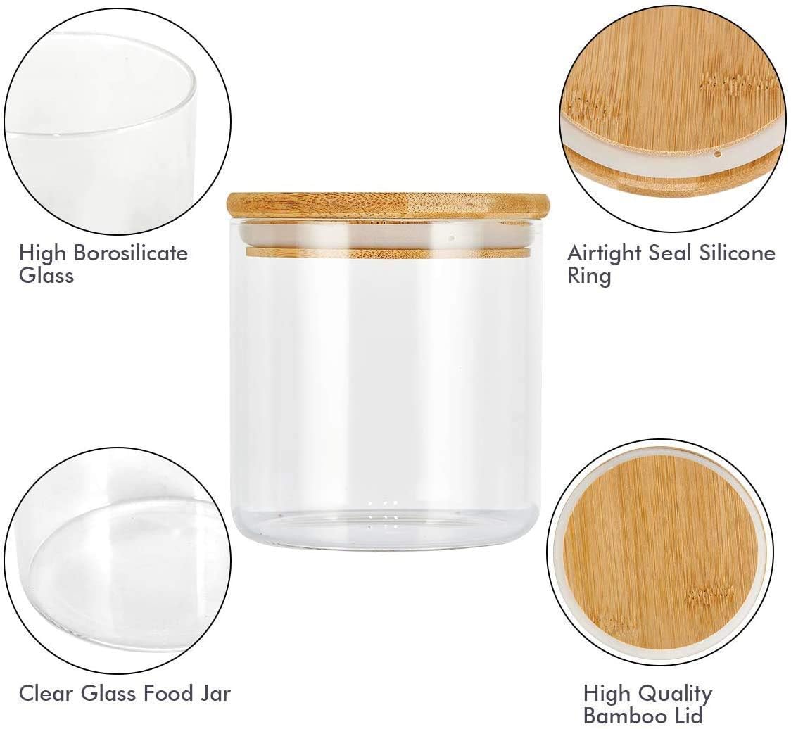 NOXET Glass Jars Set 250ml, 12 Set Spice Jars with Bamboo Airtight Lids and Labels, Food Cereal Storage Containers for Home Kitchen Tea Herbs Pasta Coffee Flour Herbs Grains