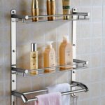 Oslen Stainless Steel Double Layer Chrome Finish Multipurpose Wall Mount Bath Kitchen Bathroom Accessories Rack Shelf, Silver, Set of 1
