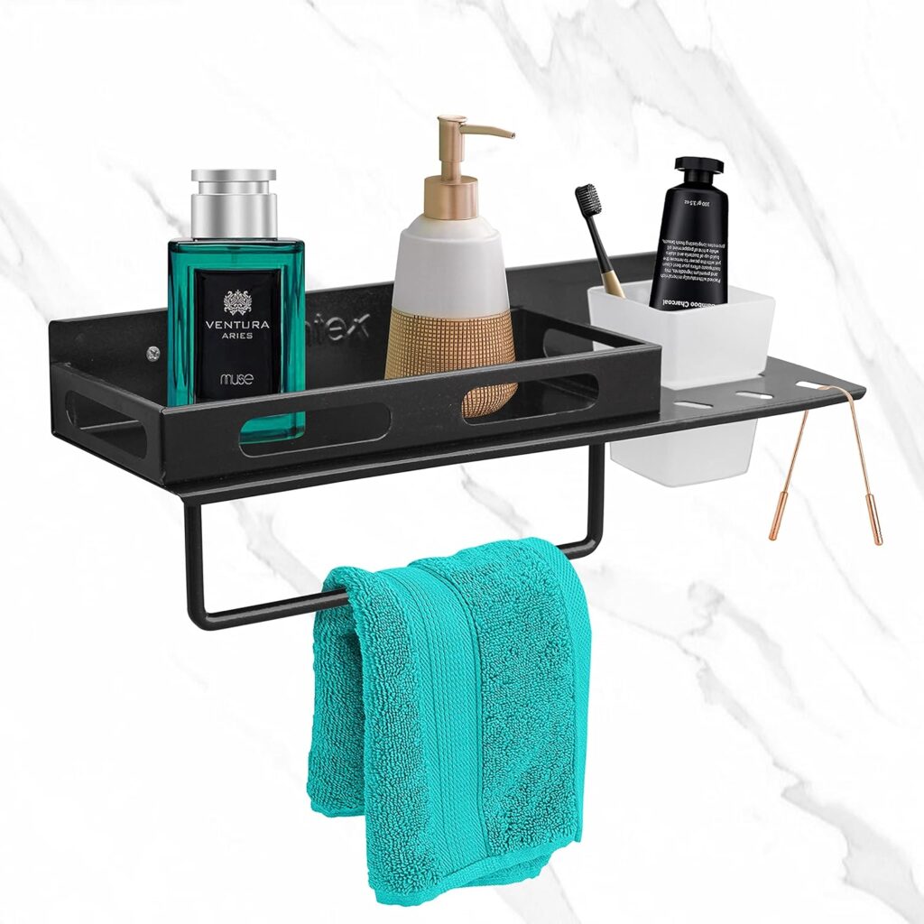 Plantex Bathroom Organizer – GI Steel Multipurpose Bathroom Shelf for Wall/Bathroom Accessories(Black-15 Inches)