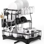 Prakal Dish Drying Rack, Detachable 3 Tier Dish Racks for Kitchen Counter with Pot Rack, Large Capacity Dish Drainer with Drainboard Organizer Shelf with Utensil Holder, Cup Rack(199 RACK)