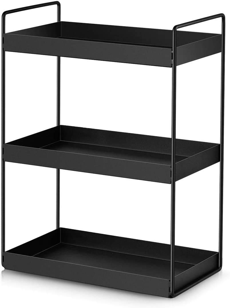 SHIOK DECOR Metal 3-Tier Standing Rack, Bathroom Countertop Storage Shelf Organizer,Spice Storage Organizer Black Make in India