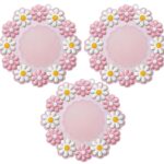 Turbid Set of 3 Medium 15*15 CM Pink Silicone Coasters for Dining Table for Hot Pots, Round Daisy Flower Design, Non-Slip, Heat Resistant Trivet Mats, Dining Table Pads for Pots, Bowls, Dishes & Drink