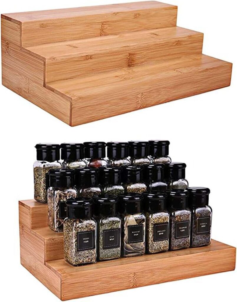 VASIL MART Wood 3 Tiered Spice Rack, 3 Tier Spice Organizer for Cabinet or Kitchen, Stand For Cabinet/Cupboard, Freestanding