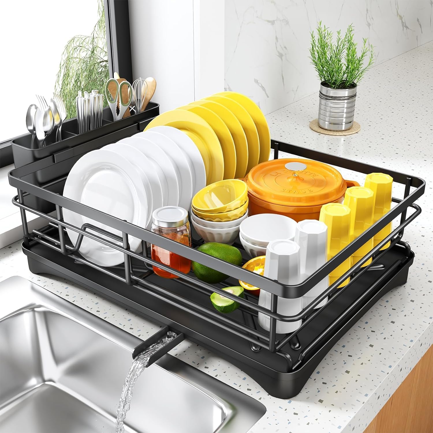 VHG Drying Rack Dish Drying Rack- Space-Saving Dish Rack, Dish Racks for Kitchen Counter, Stainless Steel Kitchen Drying Rack with a Cutlery Holder