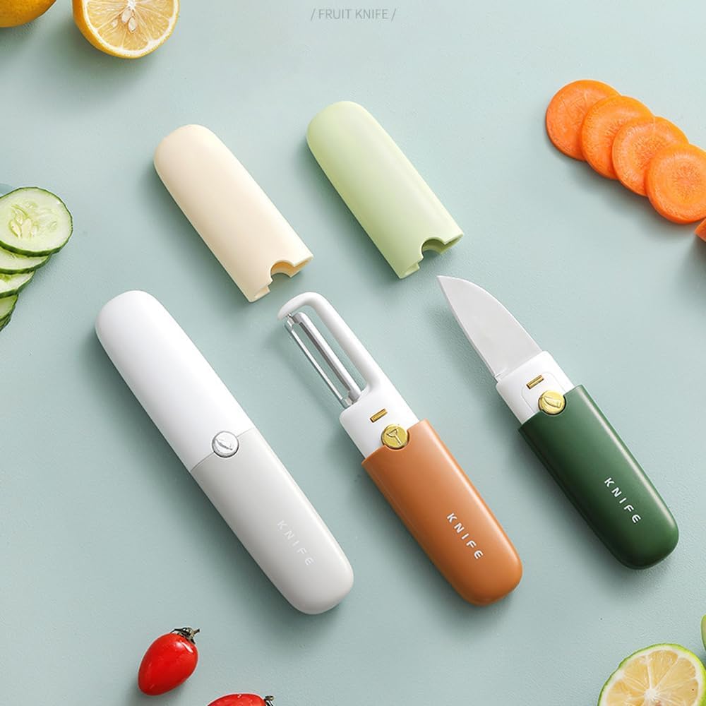 VIVNITS 2 in 1 Fruit and Vegetable Peeler Multi Function Small Portable Stainless Steel Pocket Knife Design for Paring and Easy Cutting for Travel Outdoor Camping Kitchen Dual-Use