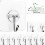 Zulaxy Wall Hanging Hooks for Wall Without Drilling, 10 Pack Self Adhesive Hooks for Wall Heavy Duty Strong Nail Free, Kitchen Accessories Items (Hanging Hook, Transparent) Stainless Steel