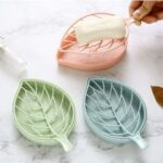 iSTAR Plastic 3Pcs Beautiful Leaf Shape Double Layer Soap Dish Case Holder Bathroom Accessories (Soap Dish – Set of 3) (Pink, Blue, Green)