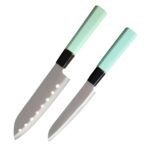 zunsy Knife Set, 5 and 7 Inch German Stainless Steel Kitchen Knife Set, with Octangle Green ABS Handle(Pack of 2)